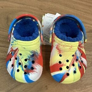 New NWT Little Kids Crocs Classic Lined‎ Marbled Clogs Sandals Shoes Size 4 C